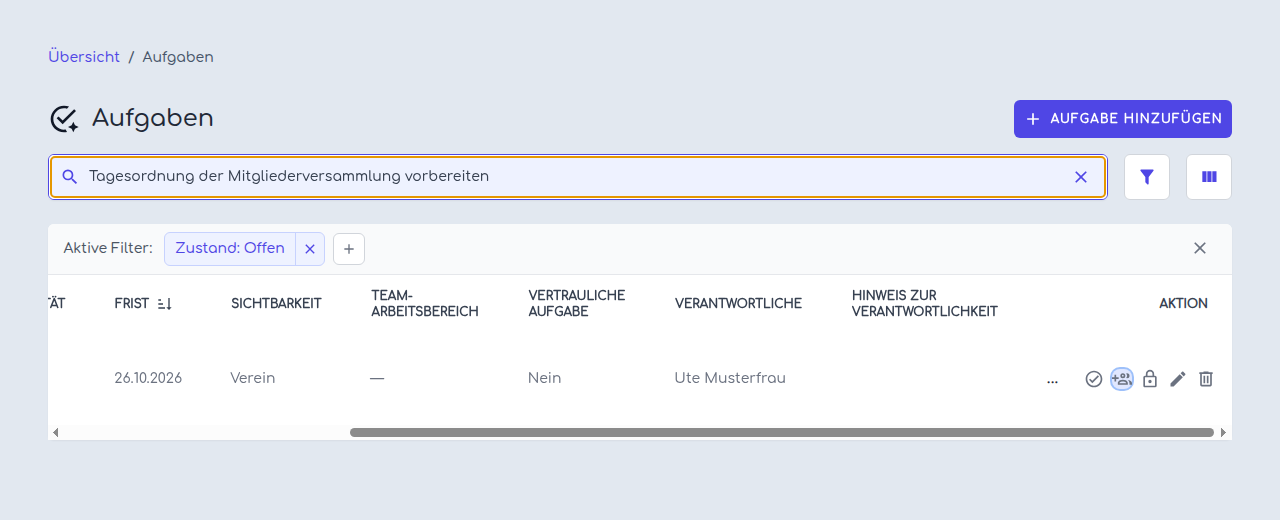 Zeilenaktion zur Veröffentlichung einer Aufgabe